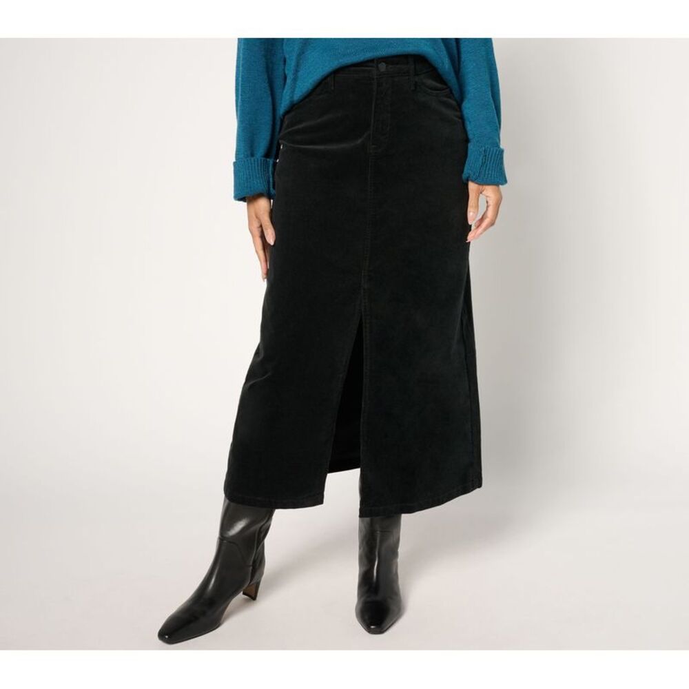 NYDJ Women's Plus Sz Skirt 20W High-Rise Long Corduroy Black A673381